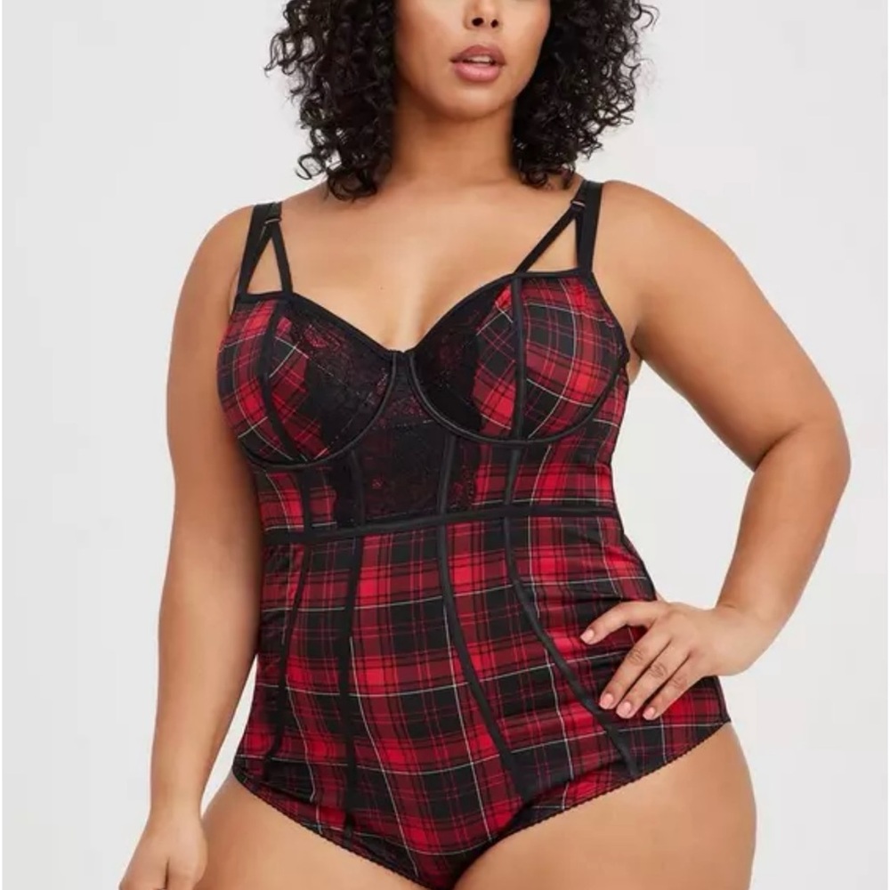 NWOT Torrid sz 3 Underwire Bodysuit - Microfiber Plaid Red